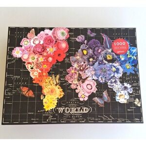 Galison Floral World Map Full Bloom Jigsaw Puzzle 1000 Pc Wendy Gold Art Sealed